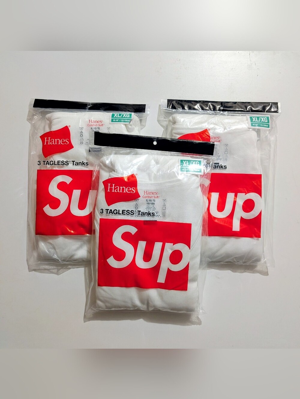 Supreme x Hanes Tagless Tank Tops 3 Pack Three WHITE Size XL New in bag